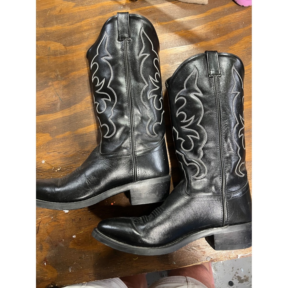 Old West Mens Black Leather Cowboy Boots Pointed Toe TBM3010 Size 10 D